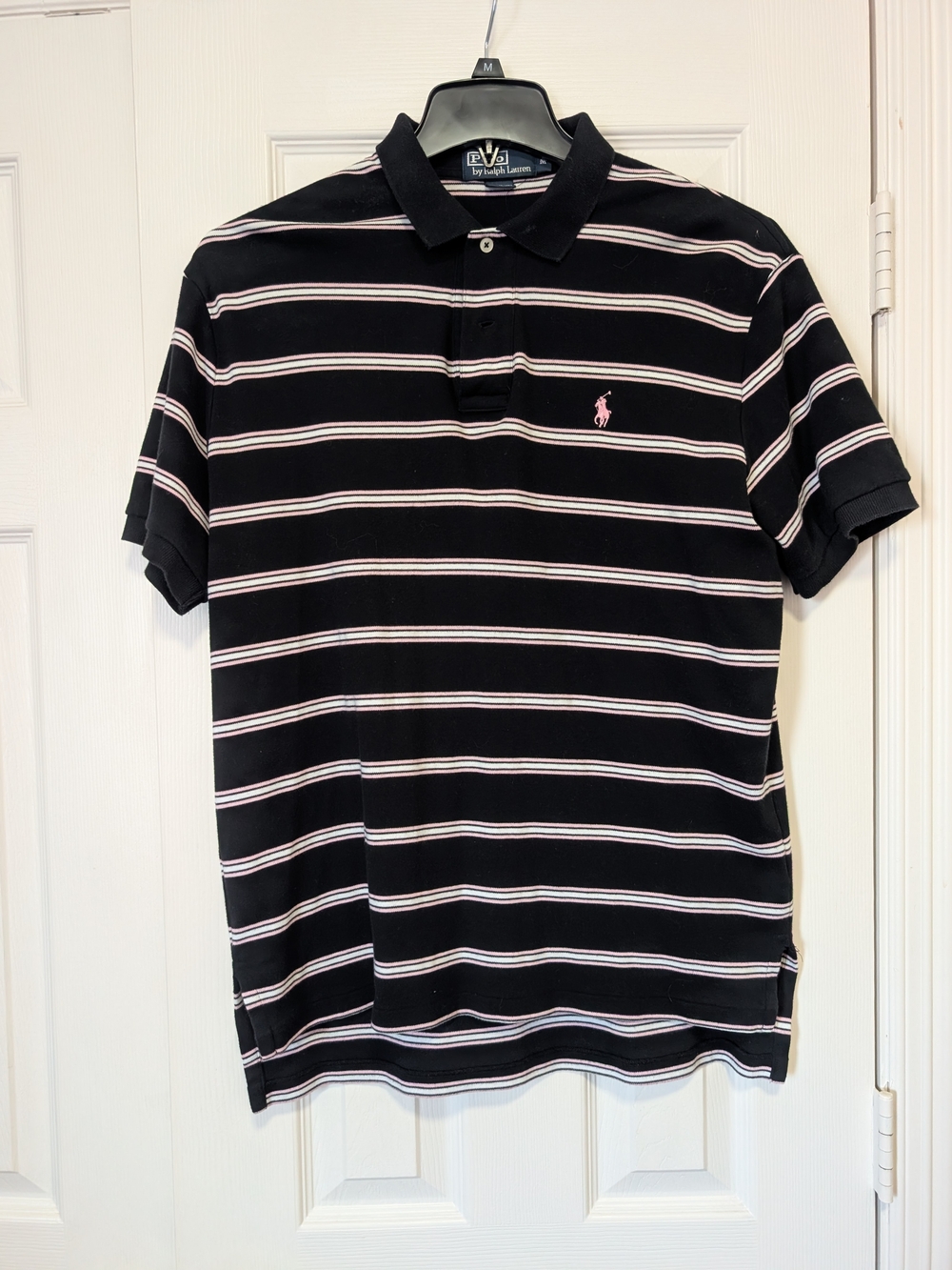 Vintage Y2K Polo Ralph Lauren Black Pink Striped Polo Shirt Men’s M 90s 2000s